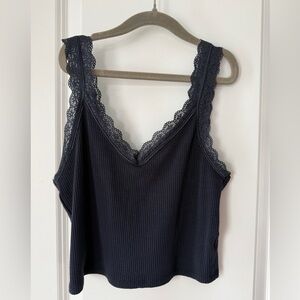 American Eagle Outfitters Navy Crop Tank Top with Lace Detail
